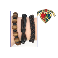 3 Pc Set Of Leather And Bead Bracelet