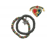 Set Of Two Rasta Pot Leaf Charm Bracelet
