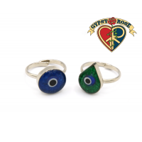 Geometric Shaped Stone Chip Inlay With Evil Eye Charm Ring