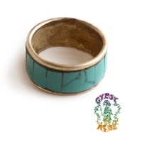 Earth's Treasure Silvertone Ring w/ Turquoise Stone Inlay