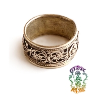 Ancient Forest Silvertone Adjustable Ring w/ Detailed Scrollwork Design