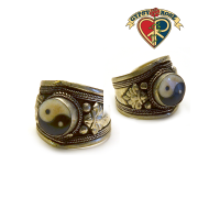 YIN YANG ANTIQUED SILVERTONE WIDE ADJUSTABLE RING