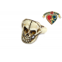 Wide Eyed Skull Carved Bone Phatty Ring