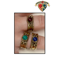 Ancient Wisdom 3 Color Metal with Gemstone Adjustable Ring