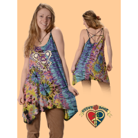 Grateful Dead Bear Face Tye Dye Spandex Blend Cross Back Strap String Top