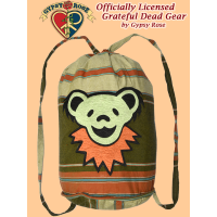 Grateful Dead Bear Face Hand Embroidered Striped Shyama Drawstring Backpack