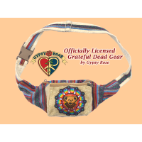 Grateful Dead Bear Face Rainbow Mandala Hand Embroidered Cotton Hip Satchel