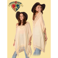 COTTON POLY BLEND CROCHET PONCHO
