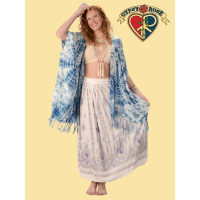 Natural Indigo Tye Dye Rayon Fringe Kimono