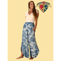 Natural Indigo Tye Dye Rayon Curved Flare Leg Pants
