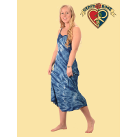 Natural Indigo Tye Dye Rayon Tie Back Long String Dress