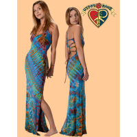 Electric Lady String Back Tye Dye Spandex Blend Maxi Dress