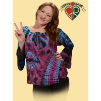 DYE VIBES DRAWSTRING TYE DYE RAYON HIPPIE TOP