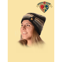 Beanie Heart Button Stripped Wool Hat