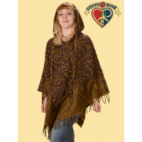 Haight Street Brushed Acrylic Fringed Paisley Print Reversible Hooded Cape