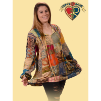 You Got Soul Patchwork Printed Cotton Hippie Top