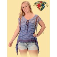 Around The Fairgrounds Dip Dyed Printed Cotton Cheesecloth Flowing Fairy Cut Blouse