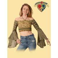 Cotton Print Bell Sleeve Halter Blouse