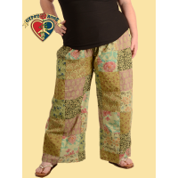 Cotton Print Patchwork Flare Pants