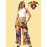 Cotton Print Patchwork Flare Pants