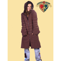 LIGHTWEIGHT LONG FLEECE COAT WITH POINTED HOOD