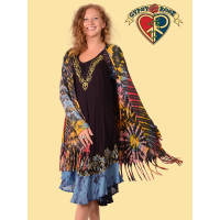 TYE DYE SPANDEX VISCOSE BLEND FRINGE CARDIGAN
