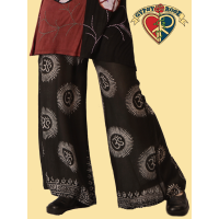 Om Vibration Comfy Elastic Waist Rayon and Cotton Flare Pants