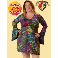 Tangled Up In Tye Dye Spandex Blend Bell Sleeve 1X Baby Doll Dress