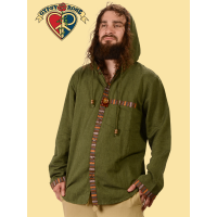 Himalayan Hip Pattern Trim Button Up Hoodie