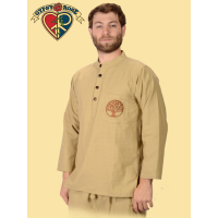 Mother Forest Hand Embroidered Pocket Cotton Henley Shirt
