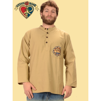 Magickal Mushrooms Lotus Mandala Hand Embroidered Pocket Cotton Henley Shirt