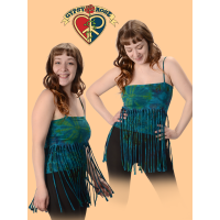 Electric Lady Long Fringe Tye Dye Spandex Blend Midriff String Top