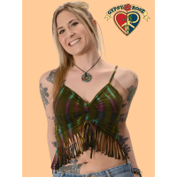 Electric Lady Tye Dye Fringe Spandex Blend Midriff W/Pulley Top