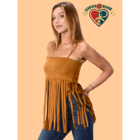 Vegan Hippie Chic Stretchy Pseudo Suede Fringe Midriff String Top