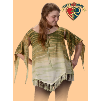 Electric Sky Ombre Tye Dye Viscose Fringe Flowing Fairy Cut Blouse