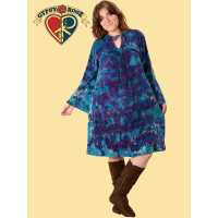 Tye Dye Velvet Bell Sleeve Short Dress