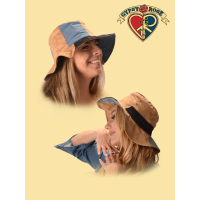 Denim And Faux Suede Floppy Hat