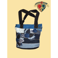 Flower Applique Denim Tote Bag