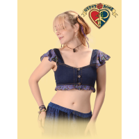 Denim Halter Cotton Print Cutie Crop Top