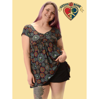 Viscose Spandex Mushroom Short Sleeve Babydoll Blouse