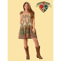 Rayon Print Shirred Babydoll Dress
