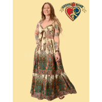 Rayon Print Tie Front Maxi Dress