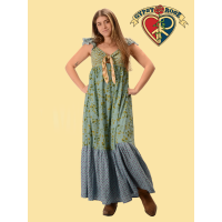 Printed Cotton Sweetheart Tie Front Maxi Dress