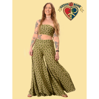 Printed Cotton Tie Back Halter And Flare Pants Set