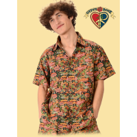 Garden Of Mushroom Cotton Button Down Ss Shirt