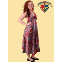SILK LIKE PRINTED LONG STRING DRESS