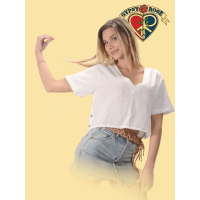 V Neck Crop Top With Wood Buttons Top