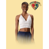 Spaghetti Strap Short Top With Crochet Details Open Back Top