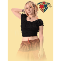 Short Sleeve Shoulder Scrunch Top With Crochet Bottom Top