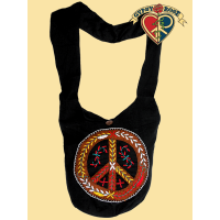 ADORNED PEACE SYMBOL PEDDLER BAG